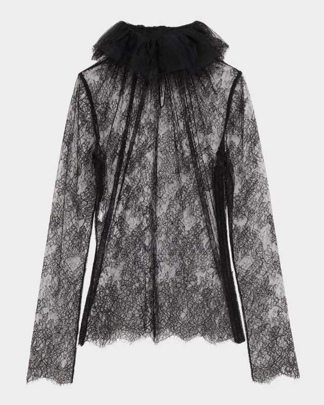 Ruffle Collar Sheer Lace Top